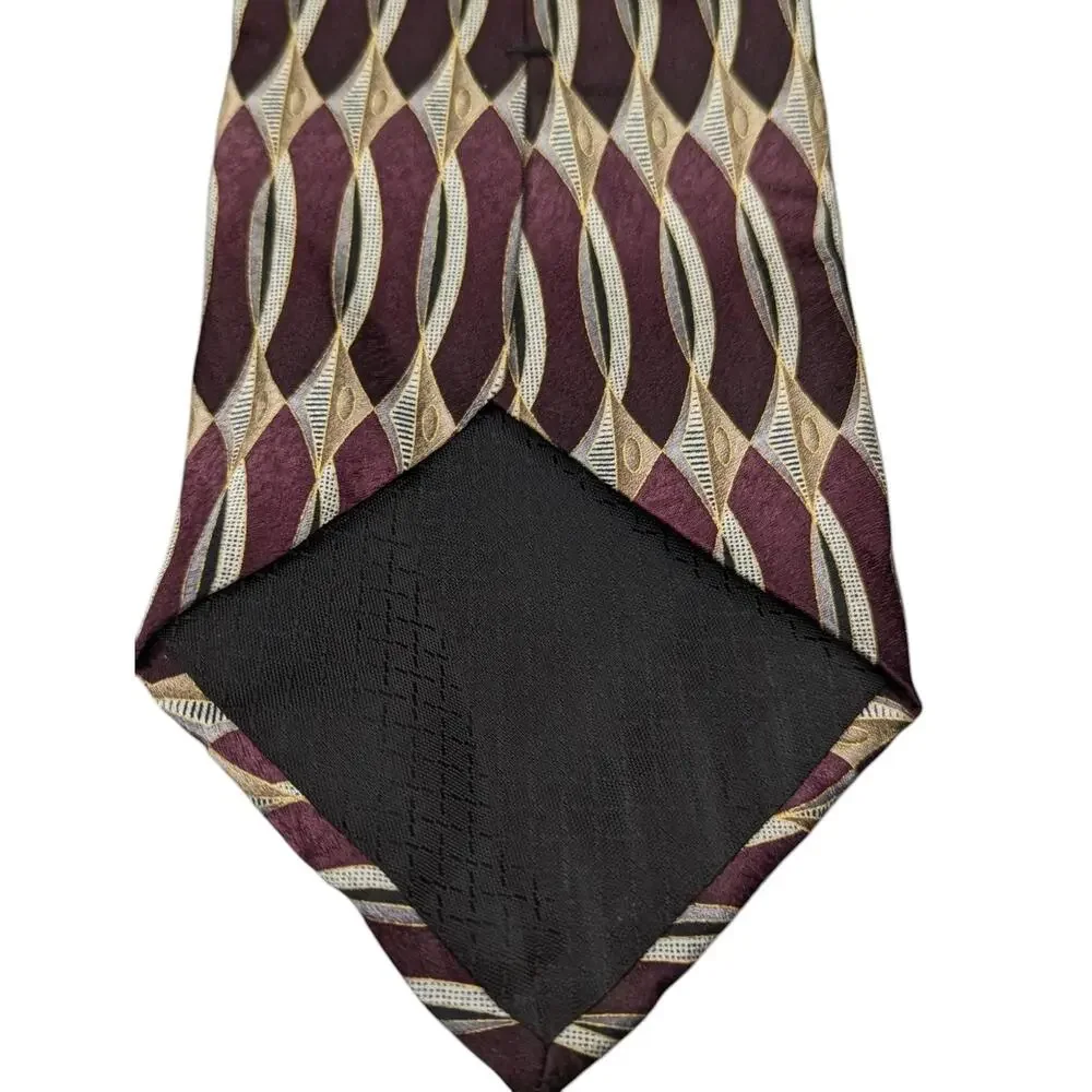 Pierre Cardin‎ Silk Tie Burgundy Abstract Geometric Pattern 59 Inch Made in USA